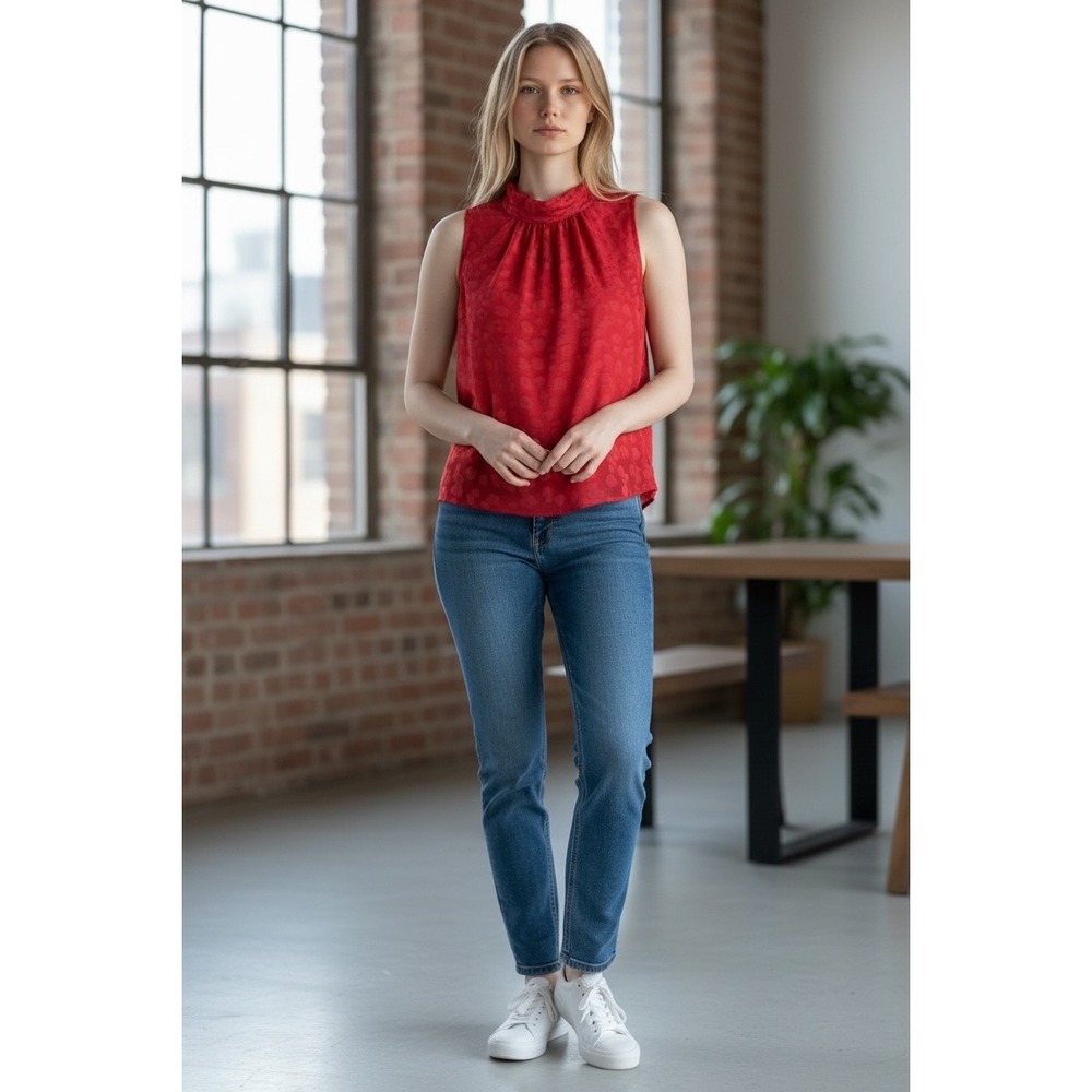 Velvet Burnout Red Mock Neck Sleeveless Top‎ Whimseygoth VampireSize M